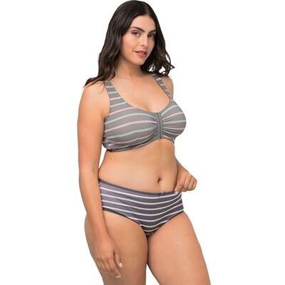 Ulla Popken , Dames, grote maten, bustier, strepen, vlinder, donkergrijs melange, 90D Ulla Popken , Dames, grote maten, bustier, strepen, vlinder, donkergrijs melange, 90D