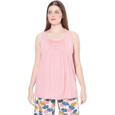 Ulla Popken Dames grote maten plus size pyjama shirt mouwloos pintucks, zacht roze, 42-44 Ulla Popken Dames grote maten plus size pyjama shirt mouwloos pintucks, zacht roze, 42-44