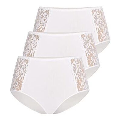Teyli Set van 3 slips voor dames, hoge taille, katoen, bloemenkant, volledig comfortabel, ademend, rekbaar, 3 stuks, violetta, Wit, 42 Teyli Set van 3 slips voor dames, hoge taille, katoen, bloemenkant, volledig comfortabel, ademend, rekbaar, 3 stuks, violetta, Wit, 42