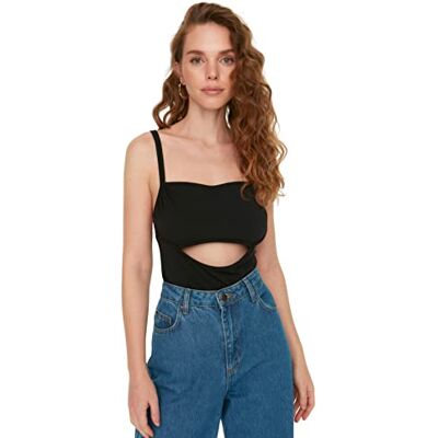Trendyol Dames vrouw effen uitgesneden gedetailleerde dunne gebreide bodysuit shirt, Zwart, XL Trendyol Dames vrouw effen uitgesneden gedetailleerde dunne gebreide bodysuit shirt, Zwart, XL