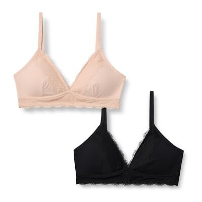 Amazon Essentials 2 stuks perzikkleurige damesbralette met kanten rand gevoerde V-hals, Zwart/Zacht Bloemblaadje, XXL Amazon Essentials 2 stuks perzikkleurige damesbralette met kanten rand gevoerde V-hals, Zwart/Zacht Bloemblaadje, XXL