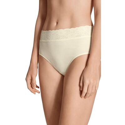 CALIDA Iconics Midi Slip voor dames, van 100% katoen, met kant, Champagne Crème, 44-46 CALIDA Iconics Midi Slip voor dames, van 100% katoen, met kant, Champagne Crème, 44-46