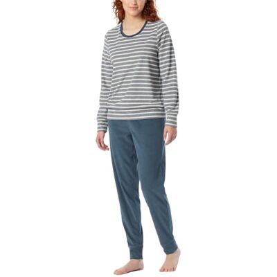 Schiesser Damespyjama, lang, badstof, warm, behaaglijk, feel-good nachtkleding, pyjamaset, Jeansblauw_181968, 50 Schiesser Damespyjama, lang, badstof, warm, behaaglijk, feel-good nachtkleding, pyjamaset, Jeansblauw_181968, 50
