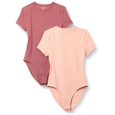 Amazon Essentials Slim-fit T-shirtbody voor dames, stretch katoen, jersey, set van 2 stuks, oudroze/pruim, XL Amazon Essentials Slim-fit T-shirtbody voor dames, stretch katoen, jersey, set van 2 stuks, oudroze/pruim, XL