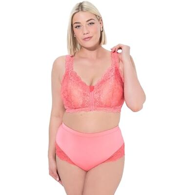 Ulla Popken Dames grote maten plus size bralette, kant, ritssluiting, zonder beugel, koraalrood, 95D Ulla Popken Dames grote maten plus size bralette, kant, ritssluiting, zonder beugel, koraalrood, 95D