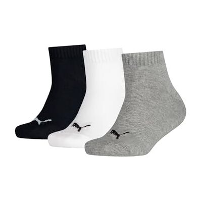 PUMA Unisex Kids Plain Quarter Sock (3 stuks), grijs/wit/zwart nieuw, 35/38 EU PUMA Unisex Kids Plain Quarter Sock (3 stuks), grijs/wit/zwart nieuw, 35/38 EU