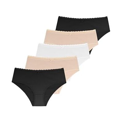 DORINA Set van vijf Naomi hipsters van biologisch katoen voor dames, zwart/beige/ivoor/beige/zwart, S DORINA Set van vijf Naomi hipsters van biologisch katoen voor dames, zwart/beige/ivoor/beige/zwart, S