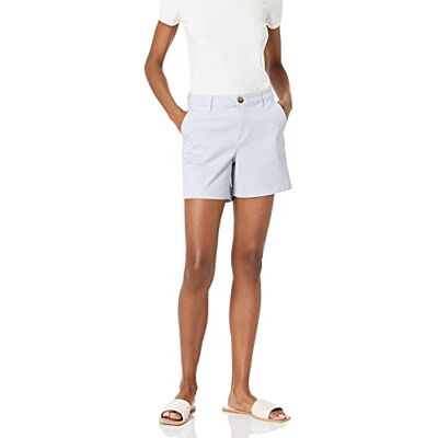 Amazon Essentials Dames Mid-Rise Slim-Fit 5 Inch Binnenbeenlengte Khaki Short (Verkrijgbaar in Rechte en Curvy Fits), Lichtblauw, 14 Amazon Essentials Dames Mid-Rise Slim-Fit 5 Inch Binnenbeenlengte Khaki Short (Verkrijgbaar in Rechte en Curvy Fits), Lichtblauw, 14