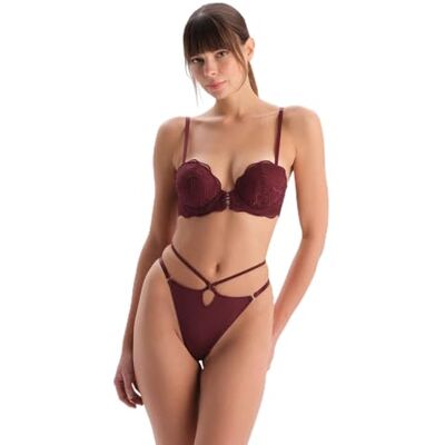 Dagi Dames Geometrische Thin Strap Underwire Accessory Gedetailleerde Lace Push-up Bra, bordeaux, 75B Dagi Dames Geometrische Thin Strap Underwire Accessory Gedetailleerde Lace Push-up Bra, bordeaux, 75B