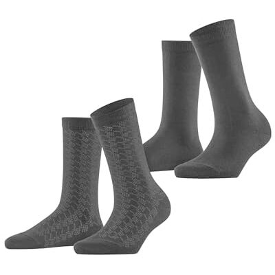 ESPRIT Dames Sokken Pepita Pattern Multipack W So katoen gedessineerd 2 paar, Grijs Dark Rock 3093, 39-42 ESPRIT Dames Sokken Pepita Pattern Multipack W So katoen gedessineerd 2 paar, Grijs Dark Rock 3093, 39-42