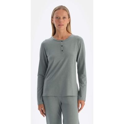 Dagi Green Fashion Gebreid Regular Supreme T-shirt Met Lange Mouwen En Ronde Hals dames pyjama top Dagi Green Fashion Gebreid Regular Supreme T-shirt Met Lange Mouwen En Ronde Hals dames pyjama top