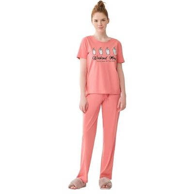 Dagi Dames Cotton Pyjama Set, Coral, 44, koraalrood, 44 Dagi Dames Cotton Pyjama Set, Coral, 44, koraalrood, 44