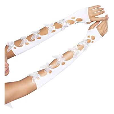 Leg Avenue Ondoorzichtige netto uitgesneden vlinderarmwarmers voor dames, wit, één maat, Gebroken Wit, Eén maat Leg Avenue Ondoorzichtige netto uitgesneden vlinderarmwarmers voor dames, wit, één maat, Gebroken Wit, Eén maat