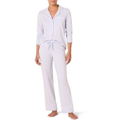 Amazon Essentials Dames katoenen modaal shirt met lange mouwen en volledige lengte pyjamaset (verkrijgbaar in grote maten), lichtblauw, S Amazon Essentials Dames katoenen modaal shirt met lange mouwen en volledige lengte pyjamaset (verkrijgbaar in grote maten), lichtblauw, S