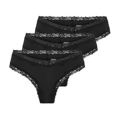 ONLY Dames Onltracy V Cut Lace Cheeky Letter 3Pk Acc, zwart, M (3-pack), zwart, M ONLY Dames Onltracy V Cut Lace Cheeky Letter 3Pk Acc, zwart, M (3-pack), zwart, M