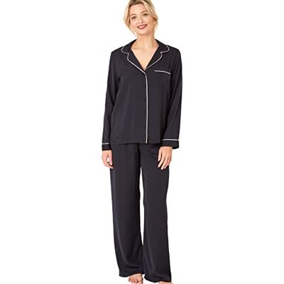 Indigo Sky Dames Astara volledige lengte satijnen pyjama met contrasterende biezen, Diepe Indigo, 36-38 Indigo Sky Dames Astara volledige lengte satijnen pyjama met contrasterende biezen, Diepe Indigo, 36-38
