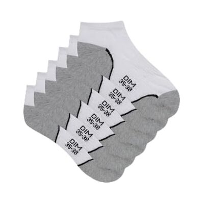DIM Korte sportsokken voor dames, licht, 3 stuks, wit/grijs teen hiel, 35-38 EU DIM Korte sportsokken voor dames, licht, 3 stuks, wit/grijs teen hiel, 35-38 EU
