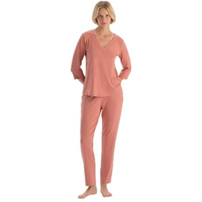 Dagi Dusty Rose T-shirt met lange mouwen, V-hals, broek, pyjama-set, S, roze (dusty rose), S Dagi Dusty Rose T-shirt met lange mouwen, V-hals, broek, pyjama-set, S, roze (dusty rose), S