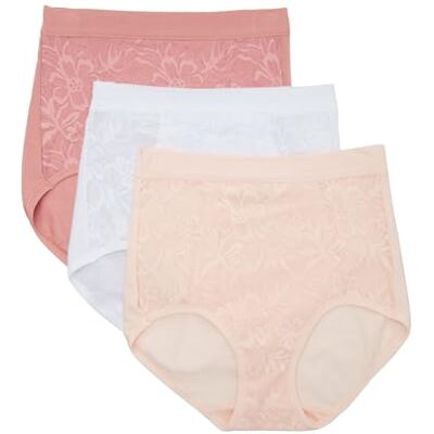 Bali Women's Breathe Underwear, High-Rise Briefs, Breathable Cotton Modal Lace Panties, 3-Pack, Misted Rose/White/Light Buff Bali Women's Breathe Underwear, High-Rise Briefs, Breathable Cotton Modal Lace Panties, 3-Pack, Misted Rose/White/Light Buff