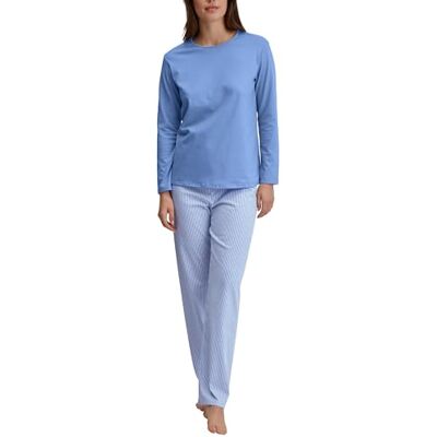 CALIDA Lovely Nights Pyjama, lange dames, 100% katoen, ademend, huidvriendelijk, onderhoudsvriendelijk, Hydrangea Blue., 52-54 CALIDA Lovely Nights Pyjama, lange dames, 100% katoen, ademend, huidvriendelijk, onderhoudsvriendelijk, Hydrangea Blue., 52-54