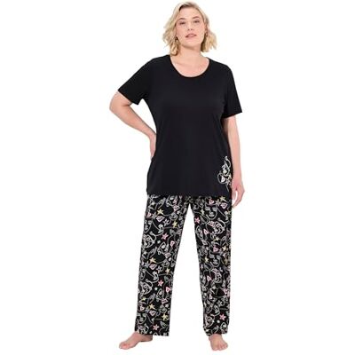 Ulla Popken Dames grote maten grote maten plus size pyjama, tweedelig, scribble-hart, halve mouwen, lange broek, zwart, 42-44 Ulla Popken Dames grote maten grote maten plus size pyjama, tweedelig, scribble-hart, halve mouwen, lange broek, zwart, 42-44
