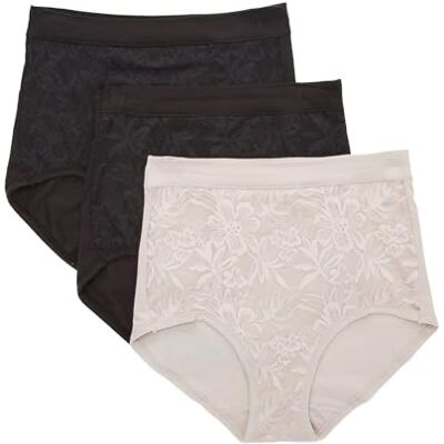 Bali Ademhalingsondergoed voor dames, hoge taille, ademend katoenen modale kanten slipje, verpakking van 3 stuks, Zwart/Zwart/Glanzend, 9 Bali Ademhalingsondergoed voor dames, hoge taille, ademend katoenen modale kanten slipje, verpakking van 3 stuks, Zwart/Zwart/Glanzend, 9