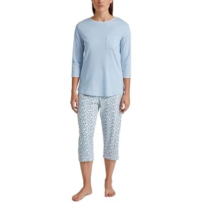 CALIDA Sweet Dreams 3/4-pyjama voor dames, van 100% katoen, broek met stof beklede elastische tailleband, Arctic Ice, 36/38 CALIDA Sweet Dreams 3/4-pyjama voor dames, van 100% katoen, broek met stof beklede elastische tailleband, Arctic Ice, 36/38