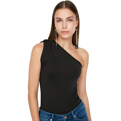 Trendyol Dames effen dunne gebreide bodysuit, Zwart, XL Trendyol Dames effen dunne gebreide bodysuit, Zwart, XL