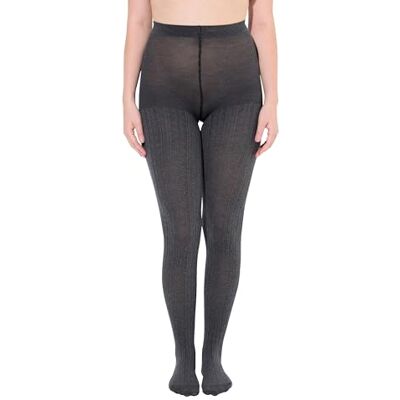 Ulla Popken Gebreide panty voor dames, grote maten, plussize, modieuze vlechtpatroon, warm, grijs melange, 42/44 Ulla Popken Gebreide panty voor dames, grote maten, plussize, modieuze vlechtpatroon, warm, grijs melange, 42/44