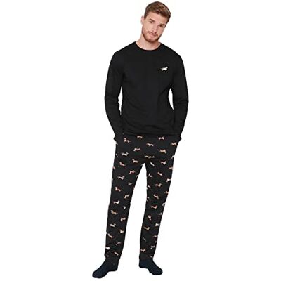 Trendyol Vrouwen Man Dierlijk Patroon Gebreide Pyjama Sets Pyjama (Pack van 2), Zwart, M Trendyol Vrouwen Man Dierlijk Patroon Gebreide Pyjama Sets Pyjama (Pack van 2), Zwart, M