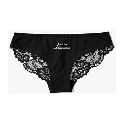 Koton Vrouwen katoenen slogan gedrukt kanten Braziliaanse slipje ondergoed, Zwart(999), XS Koton Vrouwen katoenen slogan gedrukt kanten Braziliaanse slipje ondergoed, Zwart(999), XS
