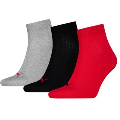 PUMA Uniseks effen quarter 3 pack, zwart/rood, 35-38 PUMA Uniseks effen quarter 3 pack, zwart/rood, 35-38