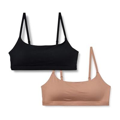 Amazon Essentials Dames katoenen jersey verstelbare Scoop Bralette, verpakking van 2 stuks, Zwart/Gewassen Brons, XXL Amazon Essentials Dames katoenen jersey verstelbare Scoop Bralette, verpakking van 2 stuks, Zwart/Gewassen Brons, XXL