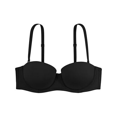 DORINA Michelle bandeau-beha met beugel voor dames, licht gevoerd, gevormde cups, verstelbare bandjes in meerdere posities met transparante bandjes voor veelzijdig dragen, Zwart, 75E DORINA Michelle bandeau-beha met beugel voor dames, licht gevoerd, gevormde cups, verstelbare bandjes in meerdere posities met transparante bandjes voor veelzijdig dragen, Zwart, 75E