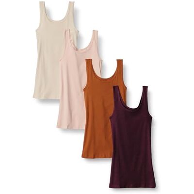 Amazon Essentials Tanktop voor dames, slimfit, set van 4 stuks, beige/blush/bordeaux/terracotta/groot Amazon Essentials Tanktop voor dames, slimfit, set van 4 stuks, beige/blush/bordeaux/terracotta/groot