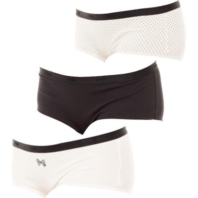 DIM Les Pockets boxershorts katoen kleuren & motieven dames x3, zwart (set met strik)., 38-40 DIM Les Pockets boxershorts katoen kleuren & motieven dames x3, zwart (set met strik)., 38-40