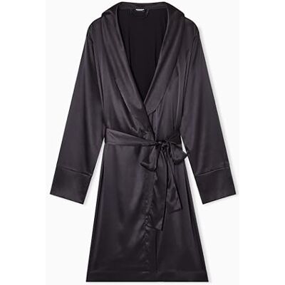 Giorgio Armani Satijnen kanten ochtendjas voor dames, Zwart, L Giorgio Armani Satijnen kanten ochtendjas voor dames, Zwart, L