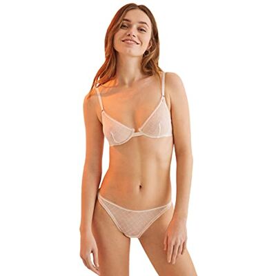 women'secret Braziliaanse slip tule logo beige ondergoed voor dames, Ivoor, XS women'secret Braziliaanse slip tule logo beige ondergoed voor dames, Ivoor, XS