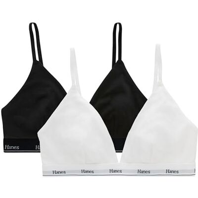 Hanes Dames Originals Triangle Bralette Pack, ademende stretch katoenen beha's, 2-pack, wit/zwart, M (Pack van 2), Wit/Zwart, M Hanes Dames Originals Triangle Bralette Pack, ademende stretch katoenen beha's, 2-pack, wit/zwart, M (Pack van 2), Wit/Zwart, M
