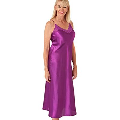 Marlon Womens Juno Strappy Satijn & Bloemen Lace Nachthemd, Fuchsia, 44-46 Marlon Womens Juno Strappy Satijn & Bloemen Lace Nachthemd, Fuchsia, 44-46