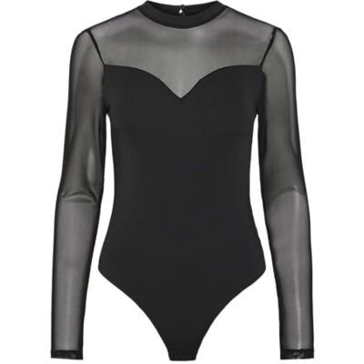 PIECES Pcmilly Ls Mesh Bodystocking Noos body met lange mouwen voor dames, zwart, xx_l PIECES Pcmilly Ls Mesh Bodystocking Noos body met lange mouwen voor dames, zwart, xx_l