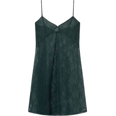 women'secret Kort nachthemd van groen kant voor dames, Groene fles, XL women'secret Kort nachthemd van groen kant voor dames, Groene fles, XL