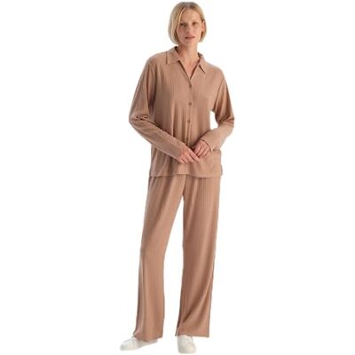 Dagi Dames Knit Detail Broek Pajama Bottom, beige, S Dagi Dames Knit Detail Broek Pajama Bottom, beige, S