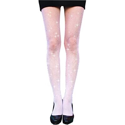 Millennials In Motion Sprankelende Glanzende Parelmoer Panty, Wit Strass Visnet, Eén Maat Millennials In Motion Sprankelende Glanzende Parelmoer Panty, Wit Strass Visnet, Eén Maat