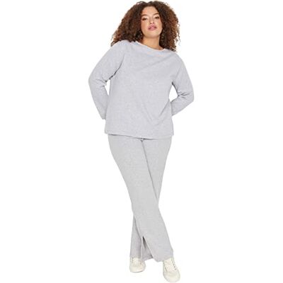 Trendyol Dames effen gebreide T-shirt-broek plus grootte pyjama set, grijs, 3XL, Grijs, 3XL Trendyol Dames effen gebreide T-shirt-broek plus grootte pyjama set, grijs, 3XL, Grijs, 3XL