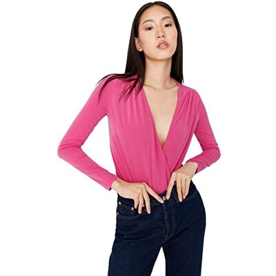 Trendyol Effen gebreide bodysuit voor dames, Fuchsia, XS Trendyol Effen gebreide bodysuit voor dames, Fuchsia, XS
