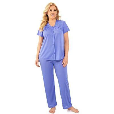 EXQUISITE FORM 90807 Dames Plus Size Nylon Tricot Korte Mouw Bijpassende Pyjama Set, Overwinning Violet, 3X EXQUISITE FORM 90807 Dames Plus Size Nylon Tricot Korte Mouw Bijpassende Pyjama Set, Overwinning Violet, 3X