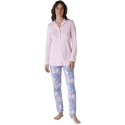 Lovable Lange open katoenen modal pyjamaset, roze, M dames, Roze, M Lovable Lange open katoenen modal pyjamaset, roze, M dames, Roze, M