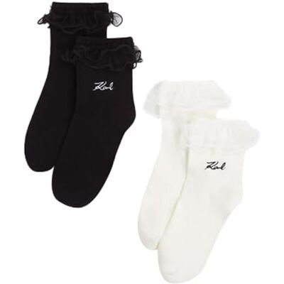 KARL LAGERFELD B.V K/Signaature Ruffle Socks, dames, wit/zwart, één maat, Meerkleurig, One size KARL LAGERFELD B.V K/Signaature Ruffle Socks, dames, wit/zwart, één maat, Meerkleurig, One size