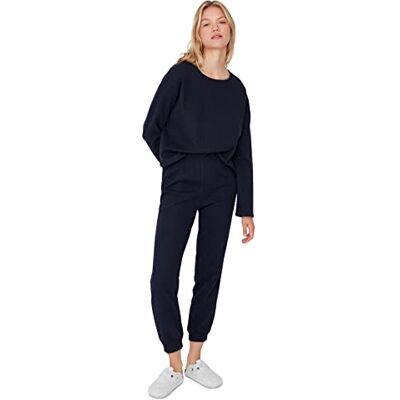Trendyol Dames effen midden gebreide T-shirt-broek pyjama set, marineblauw, XL (Pack van 2), Donkerblauw, XL Trendyol Dames effen midden gebreide T-shirt-broek pyjama set, marineblauw, XL (Pack van 2), Donkerblauw, XL